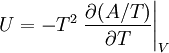 U = -T^2 \left. \frac{\partial (A/T)}{\partial T} \right\vert_V