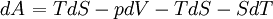\left.dA\right.=TdS -pdV -TdS-SdT