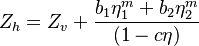 Z_h = Z_v + \frac{b_1 \eta^m_1 + b_2 \eta^m_2}{(1-c \eta)} 