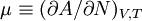  \mu \equiv (\partial A/\partial N)_{V,T} 